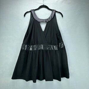 Torrid Top Womens 0 12‎ Large Black Pullover Halter Stretchy Embellished Sequins